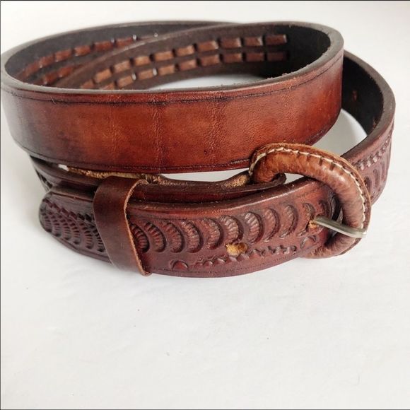 Tooled Leather Belt - Picture 1 of 6